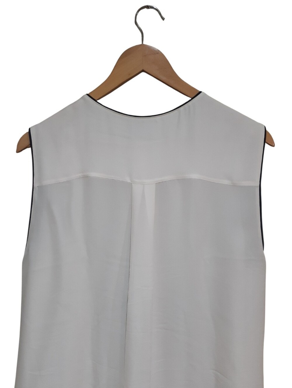 Vince Off White Sleeveless Button Front Silk Blouse with Black Piping Size XL - Picture 7 of 8